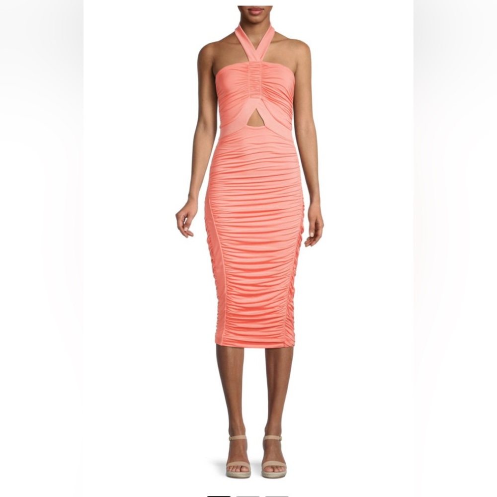 Bailey 44 Maive Halter Ruched Dress coral size Small